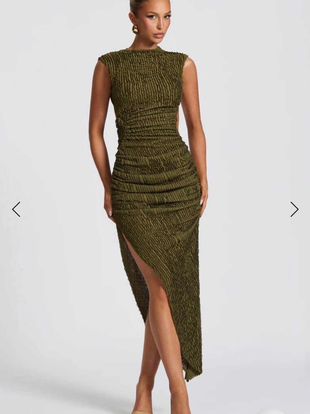 BabyBoo APHRODITE MIDI DRESS - KHAKI Olive Ruched Sleeveless Midi Dress